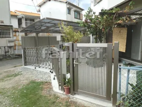 川西市　車庫まわり　伸縮門扉　機能門柱　目隠しフェンス