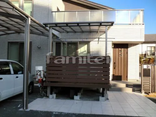 柏原市　新築オープン外構 モダン　機能門柱シテラポール　ウッドデッキ　デッキテラス