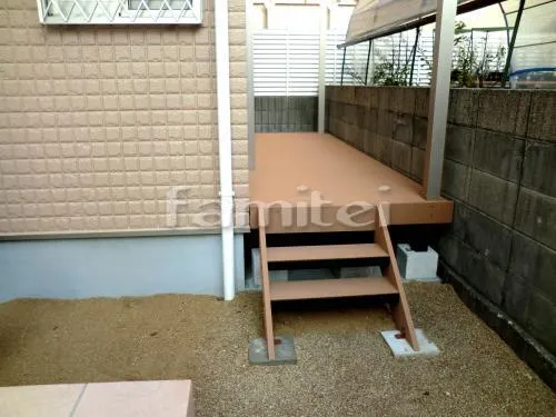 堺市　新築オープン外構　YKKリウッドデッキ ヴェクターテラス屋根1階