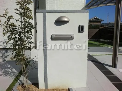 橿原市 新築オープン外構 芝生 人工芝敷き 和風門柱 目隠しフェンス  