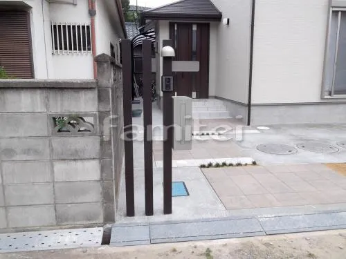 和歌山市 新築オープン外構 機能門柱 木製調アルミ角材 プランパーツ