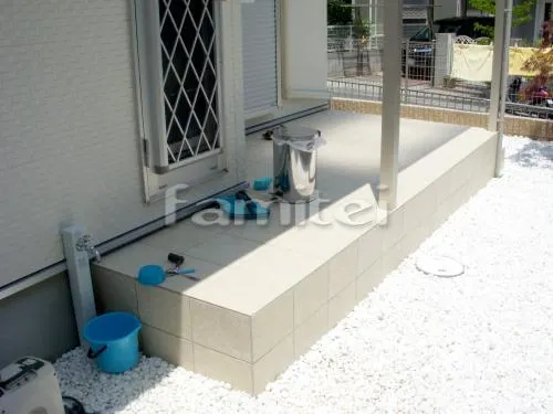 高槻市 新築オープン外構 機能門柱 ウィルモダン アプローチ 床石貼り 乱形石