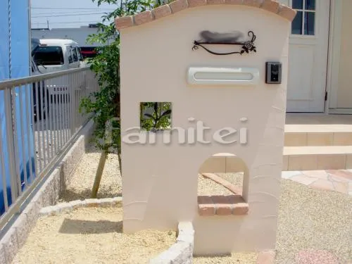 守山市 新築オープン外構 南欧風門柱 アプローチ カーポート カープポートシグマ1台用