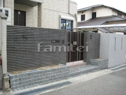 西宮市 新築クローズ外構 ワイドオーバードアS2型 ピンコロ石花壇