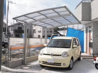 西宮市 カーポート YKKレイナポートグラン1台  ベランダ屋根 レギュラーテラス屋根2階 物干し