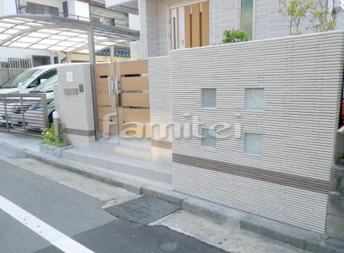 寝屋川市 新築クローズ外構 テラス屋根 プラスGルーフ LIXILリクシル形材門扉 ジオーナYS型 LIXILリクシル