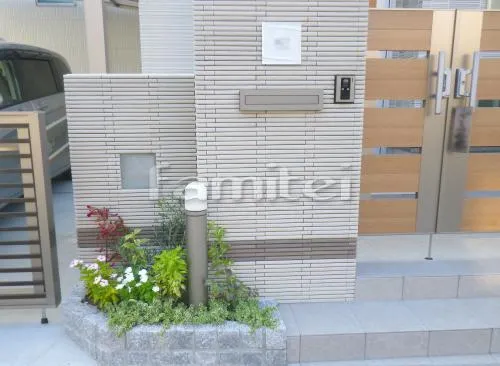 寝屋川市 新築クローズ外構 テラス屋根 プラスGルーフ LIXILリクシル形材門扉 ジオーナYS型 LIXILリクシル