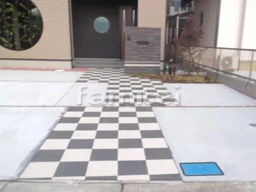 橋本市 外構工事 人工植物 TAKASHOタカショー 黒竹 鉢なし グリーンデコ和風竹 モダン門柱 タイル貼り 玄関まわり 植栽 玄関アプローチ階段 床タイル貼り カーポート 駐車場ガレージ 土間コンクリート 境界フェンス塀 勝手口屋根