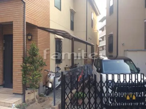 吹田市 エクステリア工事 自転車バイク屋根 YKKAPヴェクター(ベクター)テラス屋根 1階用 Ｒ型アール屋根