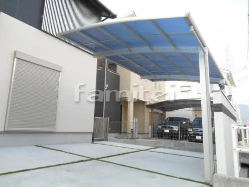 葛城市 外構工事 玄関まわり 門柱 照明 表札 ポスト アプローチ ピンコロ石花壇 シンボルツリー 玄関アプローチ 玄関アプローチステップ カーポート セキュリティー防犯ライト照明 デザイン目隠し塀 自転車バイク屋根 駐輪場 勝手口門扉 防犯砂利敷き ガーデンルーム