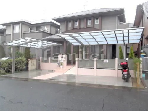 香芝市 リフォーム外構工事 玄関まわり 門柱 アプローチ スロープ ガレージまわり 駐車場屋根 サイクルポート 塗り壁