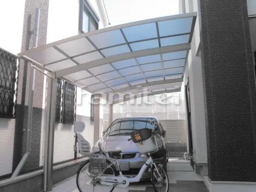 東大阪市 エクステリア工事 カーポート プライスポート 縦1.5台用(1台+延長 縦連棟) R型アール屋根