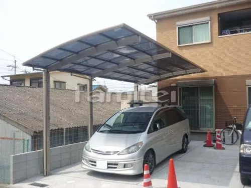 東大阪市 エクステリア工事 カーポート プライスポート 縦1.5台用(1台+延長 縦連棟) Ｒ型アール屋根
