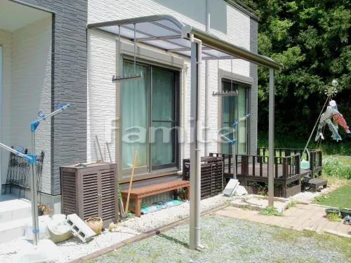 丹波市 エクステリア工事 雨除け屋根 レギュラーテラス屋根 1階用 R型アール屋根 物干し