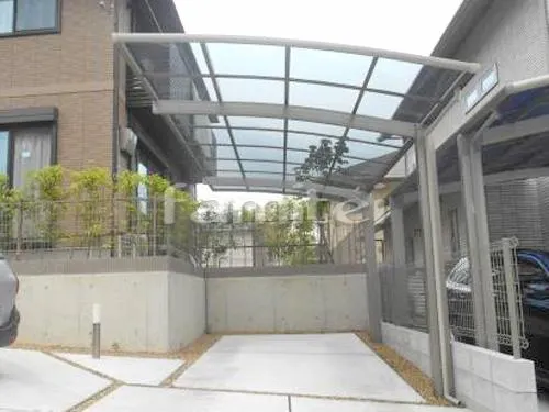 生駒市 リフォーム部分工事 カーポート プライスポート 1台用(単棟) R型アール屋根 駐車場ガレージ床 土間コンクリート