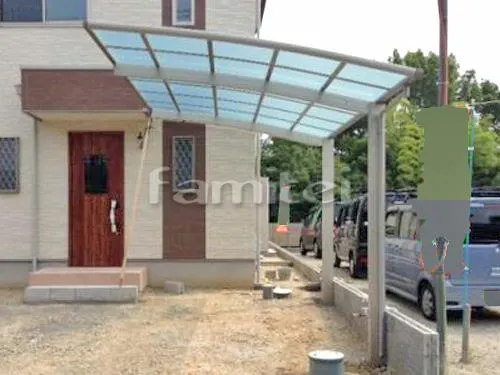 堺市南区 エクステリア工事 カーポート YKKAP レイナポートグラン 1台用(単棟) R型アール屋根 ベランダ屋根 YKKAP ヴェクターテラス屋根(ベクター) 2階用 R型アール屋根 物干し