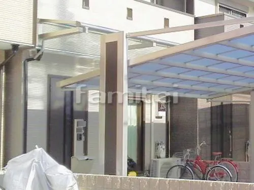 京都市左京区 エクステリア工事 柱なし 雨除け屋根 YKKAP ヴェクターテラス屋根(ベクター) 1階用 F型フラット屋根