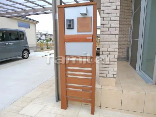 奈良市 外構工事 玄関まわり アプローチ 門柱 ガレージまわり 駐車場屋根 照明 土間コンクリート 自転車バイク屋根 人工木材ウッドデッキ お庭 床石貼り 花壇 下草 低木 植栽 玄関横 緑化ブロック ピンコロ石積み花壇