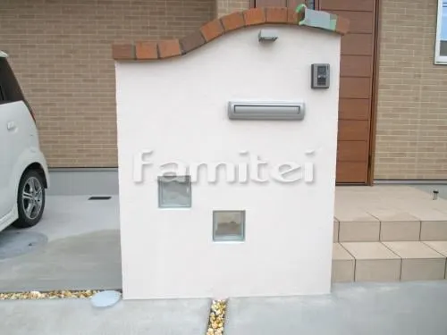 和歌山市 外構工事 洋風門柱 表札灯ライト照明 郵便受けポスト ガレージまわり 駐車場屋根 土間コンクリート 