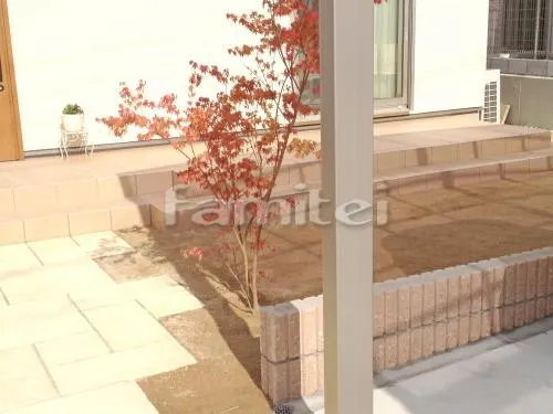 堺市南区 リフォーム庭園工事 タイルデッキ INAXイナックス グレイスランド300角 LIXILリクシル 土留め化粧ブロック ユニソン シャモティ