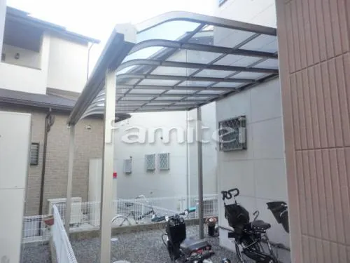 泉南市 エクステリア工事 自転車バイク屋根 レギュラーテラス屋根 1階用 R型アール屋根