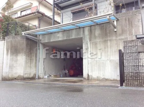 四條畷市 エクステリア工事 柱なし雨除け屋根 YKKAP ヴェクターテラス屋根(ベクター) 1階用 F型フラット屋根