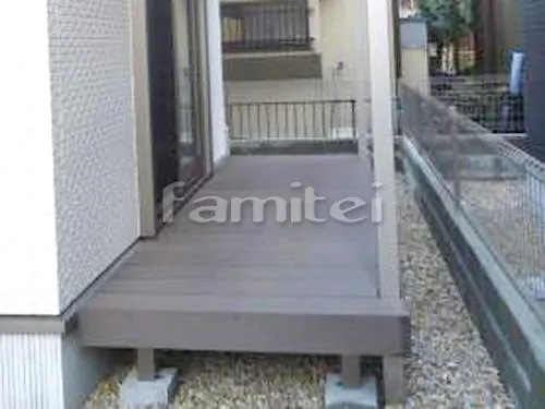 大津市 エクステリア工事 洗濯干し屋根 YKKAP ヴェクターテラス屋根(ベクター) 1階用 R型アール屋根 人工木材ウッドデッキ LIXILリクシル 樹ら楽ステージ(きらら) 樹脂 TOEXトエックス