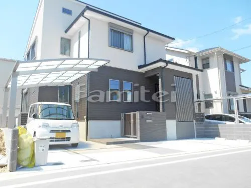 木津川市 外構工事 新築シンプルモダン セミクローズ外構 玄関まわり アプローチ 照明 門柱 表札 ポスト 門扉