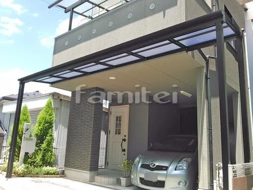 摂津市 エクステリア工事 雨除け屋根 フラットテラス屋根 1階用 F型 張り出し 追加柱