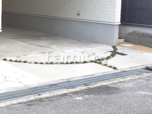 大津市 新築ナチュラル オープン外構 玄関まわり アプローチ 床石貼り 乱形石 石英岩 ホワイト