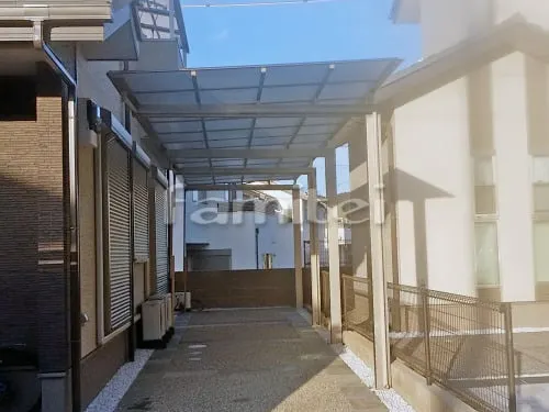 京都市右京区 エクステリア工事 カーポート 三協アルミ マイリッシュ 縦2台用(縦連棟) F型フラット屋根 前下がり 逆勾配