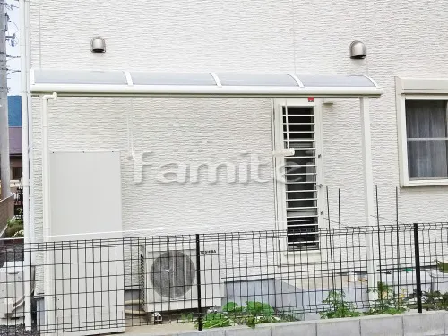 高島市 エクステリア工事 雨除け屋根 LIXILリクシル スピーネ 1階用 R型アール屋根 積雪50ｃｍ対応 物干し