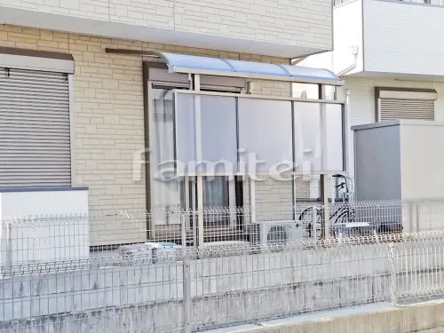 神戸市西区 エクステリア工事 雨除け屋根 LIXILリクシル スピーネ 1階用 R型アール屋根 目隠しパネル(前面)1段