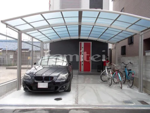 松原市 新築ベーシック オープン外構 機能門柱 カーポート 土間コンクリート ベランダ屋根