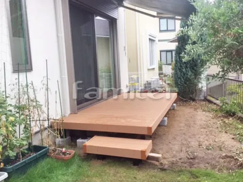 茨木市 エクステリア工事 人工木ウッドデッキ ＹＫＫＡＰ リウッドデッキ200 独立ステップ1段