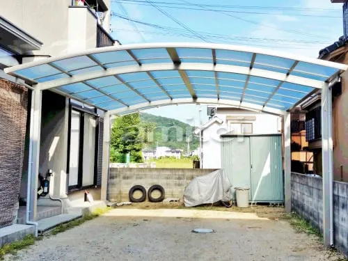 揖保郡太子町 エクステリア工事 カーポート YKKAP レイナポートグラン 横2台用(ワイド ツイン) R型アール屋根
