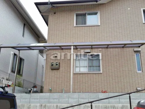 相生市 エクステリア工事 雨除け屋根 レギュラーテラス屋根 1階用 R型アール屋根 はね出し納まり