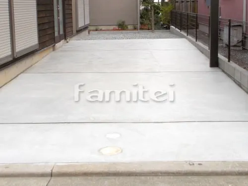 泉南郡熊取町 リフォーム外構工事 駐車場ガレージリフォーム カーポート LIXILリクシル ネスカR 1台用(単棟) R型アール屋根 駐車場ガレージ床 土間コンクリート 伸縮目地 お庭 防犯砂利敷き バラス砕石 防草シート加工