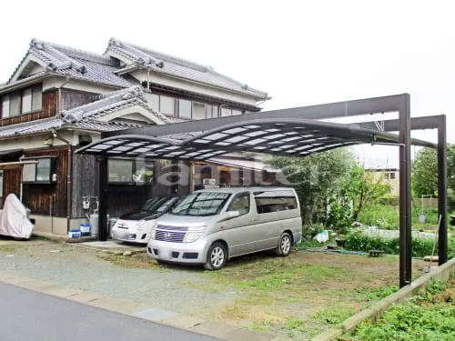 姫路市 エクステリア工事 カーポート 三協アルミ Uスタイル 吊下げタイプ 横4台用(ワイド) R型アール屋根