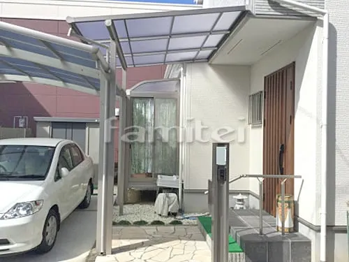 天理市 エクステリア工事 ガーデンルーム レギュラーサンルーム R型アール屋根 網戸 雨除け屋根 フラットテラス屋根 1階用 F型フラット屋根