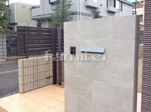 和歌山市 新築シンプル オープン外構 門柱 アプローチ 角柱 目隠しフェンス サイクルポート