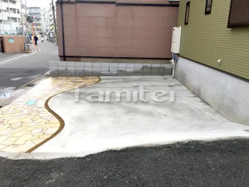 大阪市天王寺区 駐車場ガレージ床 土間コンクリート 床石貼り 乱形石 石英岩