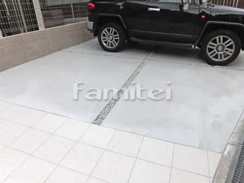 宝塚市 新築シンプル オープン外構 門柱 袖壁 アプローチ 土間コンクリート 花壇 フェンス 門扉 犬走り 防犯砂利敷き バラス砕石