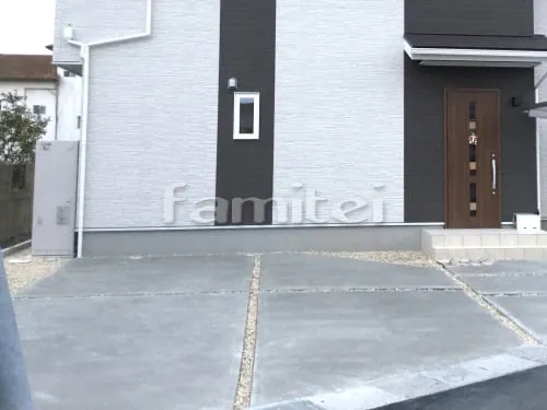 草津市 新築ベーシック オープン外構 アプローチ サイクルポート 土間コンクリート 立水栓