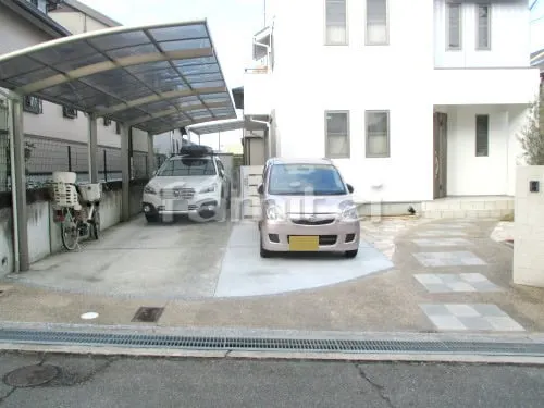 枚方市 リフォーム庭園工事 駐車場ガレージ増設拡張 リフォーム外構 土間コンクリート 床石貼り 乱形石 石英岩 門扉 立水栓