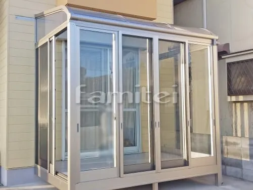 たつの市 エクステリア工事 ガーデンルーム YKKAP サンフィール3 サンルーム R型アール屋根 壁付け物干し 網戸(正面 両側面)