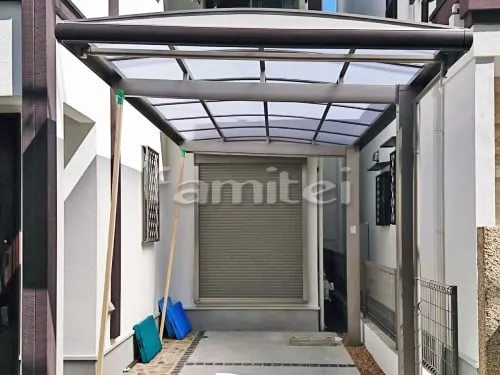 吹田市 エクステリア工事 木製調カーポート LIXILリクシル フーゴAプラス 1台用(単棟) R型アール屋根