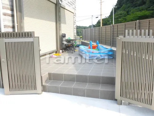 和歌山市 エクステリア工事 新築和モダン オープン外構 門柱 アプローチ 植栽 カーポート 門扉 フェンス タイルデッキ 立水栓 カーポート