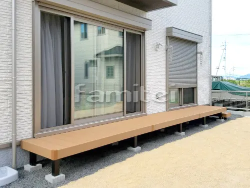 野洲市 新築外構 カーポート YKKAP レイナポートグラン 横2台用(ワイド ツイン) R型アール屋根 人工木ウッドデッキ YKKAP リウッドデッキ200