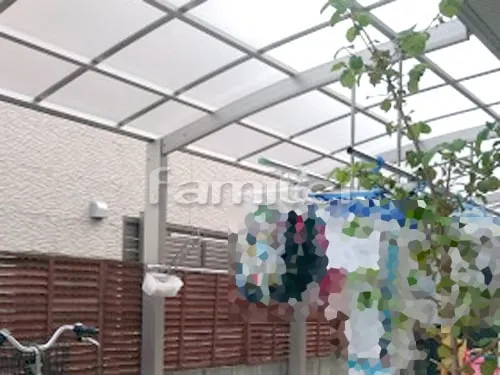 和歌山市 リフォーム外構工事 カーポート YKKAP レイナポートグラン 縦2台用(縦連棟) R型アール屋根 土間コンクリート 伸縮目地